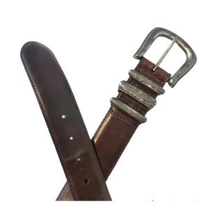 Fossil brown leather belt with metal accents, size 29